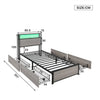 Single Bed Frame with LED Lights, 4 Drawers, Charging Station Metal Platform Bed