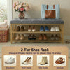 2-Tier Velvet Top Bamboo Gold Metal Shoe Rack Stand Shoe Storage Shelf Hallway