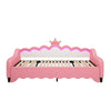 Single PU Leather Sofa Bed Daybed with LED Crown Headboard & Trundle 90x190cm