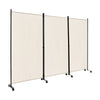 3 Panel Rolling Fabric Room Divider Folding Privacy Dividers with Wheels