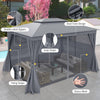 296x397cm Double Roof Patio Canopy Large Outdoor Gazebo Gray