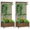 Wooden Raised Bed with Trellis Set of 2 Planter Box Lattice for Climbing Plants