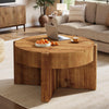 Solid Wood Round Coffee Table, 32 Inch Farmhouse Center Table w/ Thick Tabletop