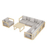 6 Seater Beige Aluminium Wood Effect Garden Sofa with Matching Coffee Tab FTR253