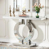 110cm Mirrored Console Table, Modern Silver Console Table with O-Shaped Base