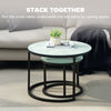 Nesting Coffee Table Set of 2, Marble-Effect Glass Round Side Tables, White