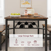 Dining Table Set for 4,Rectangular Table with Upholstered Chairs& Storage Benche