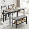 4-Pcs Dining Table Set with 2 Chairs & Bench,Space-Saving Design w/ Storage Rack