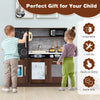 Wooden Play Kitchen Kids Pretend Play Toy w/Microwave Ice Make-Brown