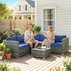 4 Pieces Rattan Garden Furniture Sofa Set with Coffee Table Blue