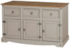 Corona Sideboard Grey Painted Wax 3 Door 3 Drawer Solid Wood Pine Wooden Dresser