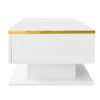 Coffee Table with LED Light & Glass Top White With Drawer Living Room Furniture