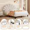 DOUBLE BED 135X190 CM VELVET UPHOLSTERED PLATFORM BED FRAME WITH HEADBOARD BEIGE