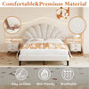 Double Bed 135x190 cm Velvet Upholstered Platform Bed Frame with Headboard Beige