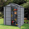 6X4.4FT Plastic Garden Shed Apex with Floor Window Lockable Door Wood Grain Grey
