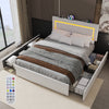 NEW STORAGE UPHOLSTERED BED FRAME 4FT6 DOUBLE WITH USB PORT & LED LIGHT,4 DRAWER