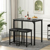 Bar Table Set Marble Effect Top Compact Breakfast Dining Table with Stools Black