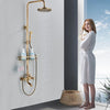 Antique Brass Bathroom Shower Mixer Taps Set Rain Round Twin Head Exposed Valve