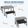 3Pcs Dining Table Set for 4, Kitchen Table w/Metal Frame & 2 Upholstered Benches