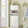 Slim Shoe Storage Cabinet with 4 Flip Drawers and Adjustable Divider White