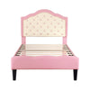 Single Bed Frame 3ft PU Leather Upholstered Bed with Adjustable Headboard Pink