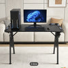 LED Gaming Desk Computer Table Workstations w/ Headphone Hook & Cup Holder Black