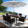 7 Pieces PE Rattan Outdoor Patio Dining Set with 6 Chairs and Acacia Wood Table