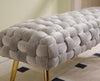 Velvet Ottoman Bench with Gold Metal Legs, Grey Upholstered Entryway Seat