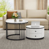 Nesting Coffee Tables Set of 2 Round Sofa Side Tables with Storage Living Room