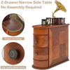 Solid Wood Side Table, 2-Drawer Narrow Slim End Table, No Assembly RequireT
