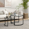 Glass Coffee Table Set of 2, Round Nest of Tables, Black