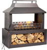 Outdoor Fire Pit Fireplace 82cm Steel Log Storage Wood Burner Patio Heater Black