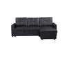 Newport Leather 3 Seater Pullout Sofa Bed with Storage Compartment-BLACK