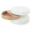 Round Rotating Coffee Table w/ 360° Swivel Layer & Storage, White + Wood Grain