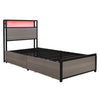 Single Bed Frame with LED Lights, 4 Drawers, Charging Station Metal Platform Bed