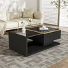 90cm Modern Glass Coffee Table Center Table With LED Light Storage Compartment