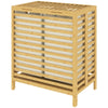 Bamboo Laundry Basket with Lid, 2 Baskets, Foldable, Natural and Cream White