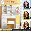 White Dressing Table Mirror Drawers Vanity Makeup Desk Stool Set With LED Lights