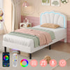 3ft Single Bed Slatted Frame with Velvet Fabric Headboard and LED Lights, White