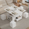 Coffee Table to Dining Table w/ Lift Top, Storage Drawer & 4 Hidden Stools White