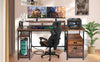 Home Office Computer Desk with Monitor Stand 2 Drawer Storage Shelves LED Lights
