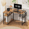 110 cm Computer Desk, Corner Desk with Adjustable Storage Shelves, Rustic Brown