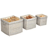 Set of 3 Wicker Log Basket with Liner and Rope Handles, Beige