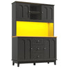 Pantry Cupboard 180 cm Tall Storage Cabinet with Drawers, Shelves & LED Lighting