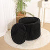 Ottoman Storage Stool Ribbed Round Pouffe Seat 3-in-1 Compact Chair Footstool