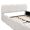 Upholstered Double Bed 4ft6 with Velvet Headboard and Sturdy Wooden Slats, Beige