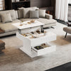 High Gloss White Coffee Table w/ Lift Top, 360° otation, Hidden Storage & Drawer