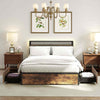 Double Industrial Metal Platform Bed with Headboard & 4 Storage Drawers