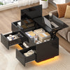LED Lift-Top Coffee Table, High Gloss Centre Table With 2 Drawers & LED Lights,