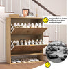 Narrow Shoe Cabinet Storage with Side Hooks 2 Flip Drawer Freestanding Organizer
